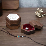 Walnut Wedding Ring Box Pair Hexagon Shape