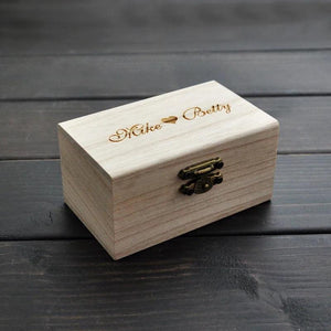 Personalized Wooden Ring Box Engraved Names Rustic Wedding Gift