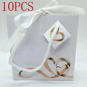 10pcs Heart Ribbon Paper Bag for Jewelry Bracelet Necklace Ring Earring