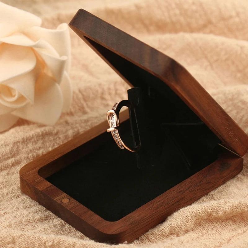 Square Thin Engagement Ring Box-Wooden Proposal Box-Jewelry Gift