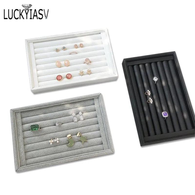 Velvet Jewelry Trays Box Earring Rings Storage Box