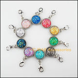 20 Resin Circle Frame Pendants Lobster Clasp Silver Plated 15.5x19mm