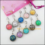 20 Resin Circle Frame Pendants Lobster Clasp Silver Plated 15.5x19mm
