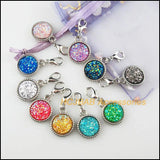20 Resin Circle Frame Pendants Lobster Clasp Silver Plated 15.5x19mm