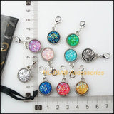 20 Resin Circle Frame Pendants Lobster Clasp Silver Plated 15.5x19mm