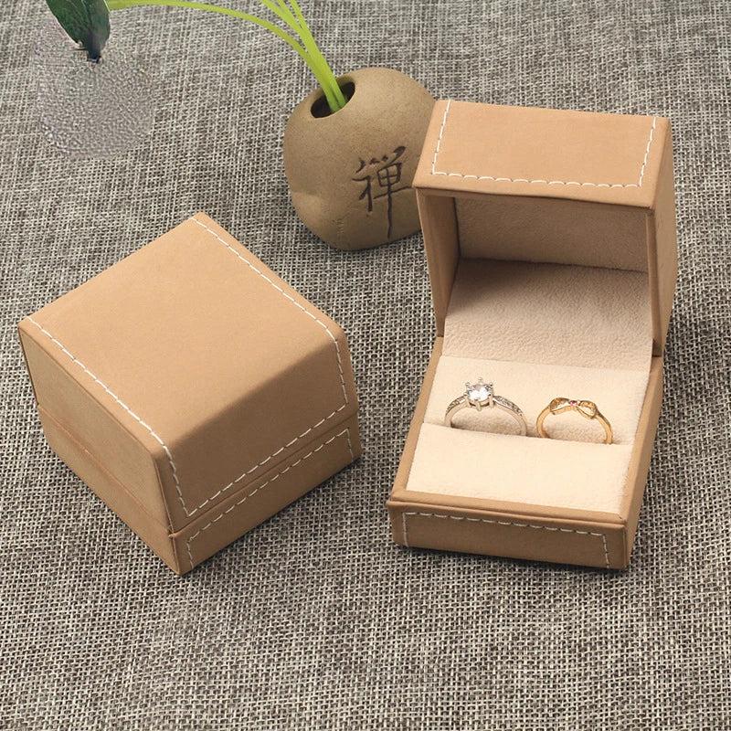 Brown Leather Jewelry Box Ring Display Holder Organizer