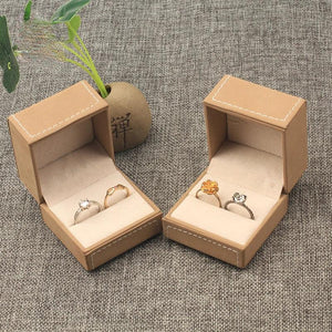 Brown Leather Jewelry Box Ring Display Holder Organizer