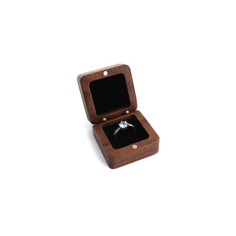 Personalized Wedding Ring Bearer Box Walnut Jewelry Square Display Case