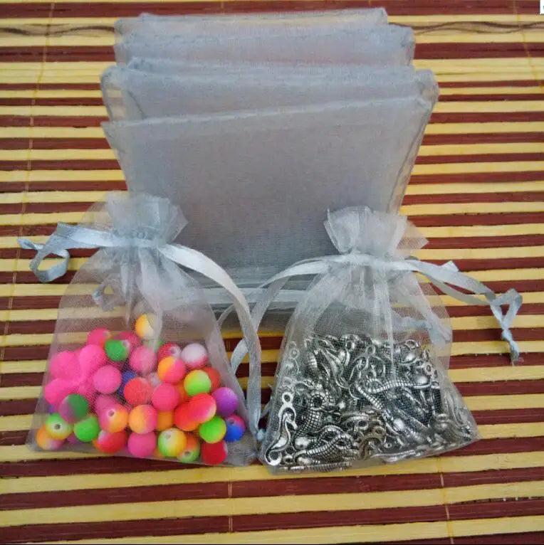 100pcs Silver Grey Organza Bags Wedding Christmas Gift Bag