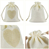 10pcs Burlap Heart Drawstring Bags for Party Wedding Birthdays