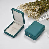 Green PU Leather Jewelry Box Crown Buckle Necklace Set