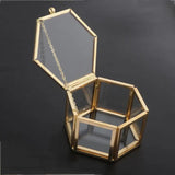 Hexagon Glass Jewelry Box Wedding Ring Organizer Showcase Container