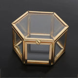 Hexagon Glass Jewelry Box Wedding Ring Organizer Showcase Container