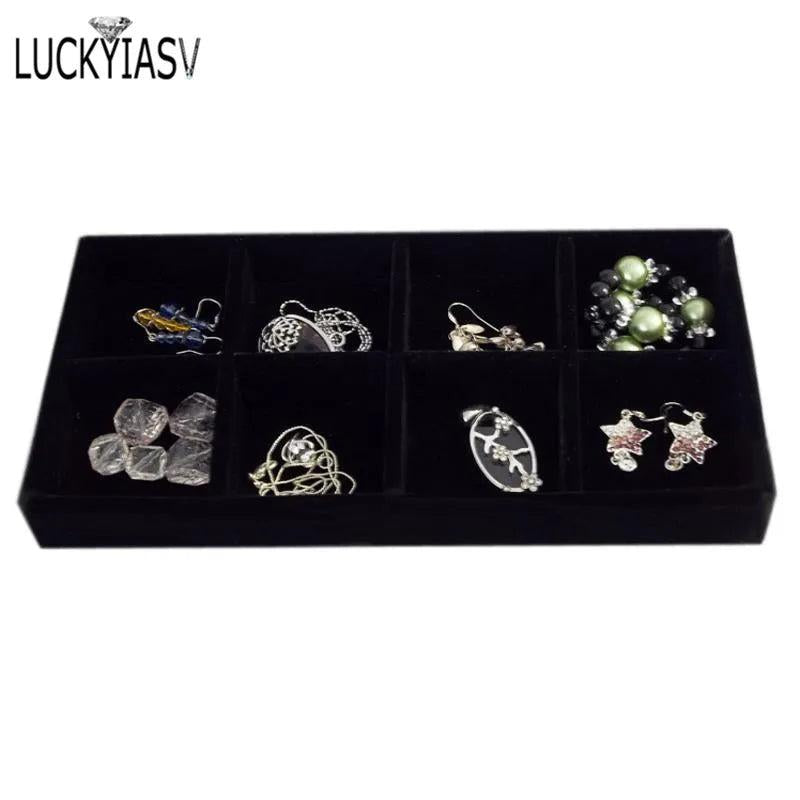 Velvet Jewelry Display Tray 8 Grids Ring Earrings Holder Container