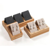 Wooden Beads Organizer Box Earring Holder Beige Velvet Wood Tray