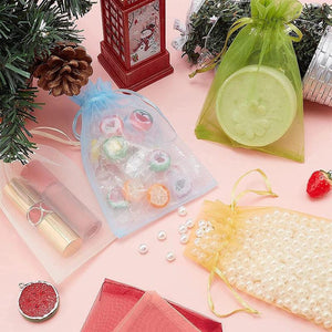 100pcs Adjustable Rose Pattern Organza Bag 7x9cm Drawstring Jewelry Packaging