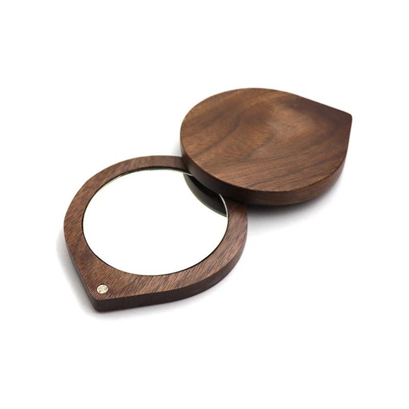 Walnut Wood Round Makeup Mirror Handheld Magnetic Suction Mirror