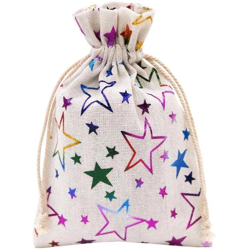 10pcs Colorful Star Burlap Gift Bags 5x7 Inch Drawstring Pouches