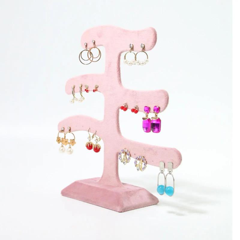 3 Tier Earrings Holder Stand Flannel Hanging Rack Tree Show