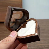 Heart Walnut Wooden Jewelry Box Ear Stud Earrings Ring Holder