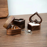 Heart Walnut Wooden Jewelry Box Ear Stud Earrings Ring Holder