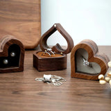 Heart Walnut Wooden Jewelry Box Ear Stud Earrings Ring Holder