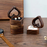 Heart Walnut Wooden Jewelry Box Ear Stud Earrings Ring Holder