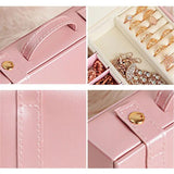 Sweet Pink Jewelry Box Portable Leather Earring Ring Jewelry Storage