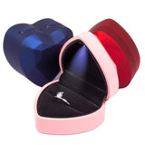 Heart-Shaped LED Wedding Ring Box with Display Storage Jewelry Case
