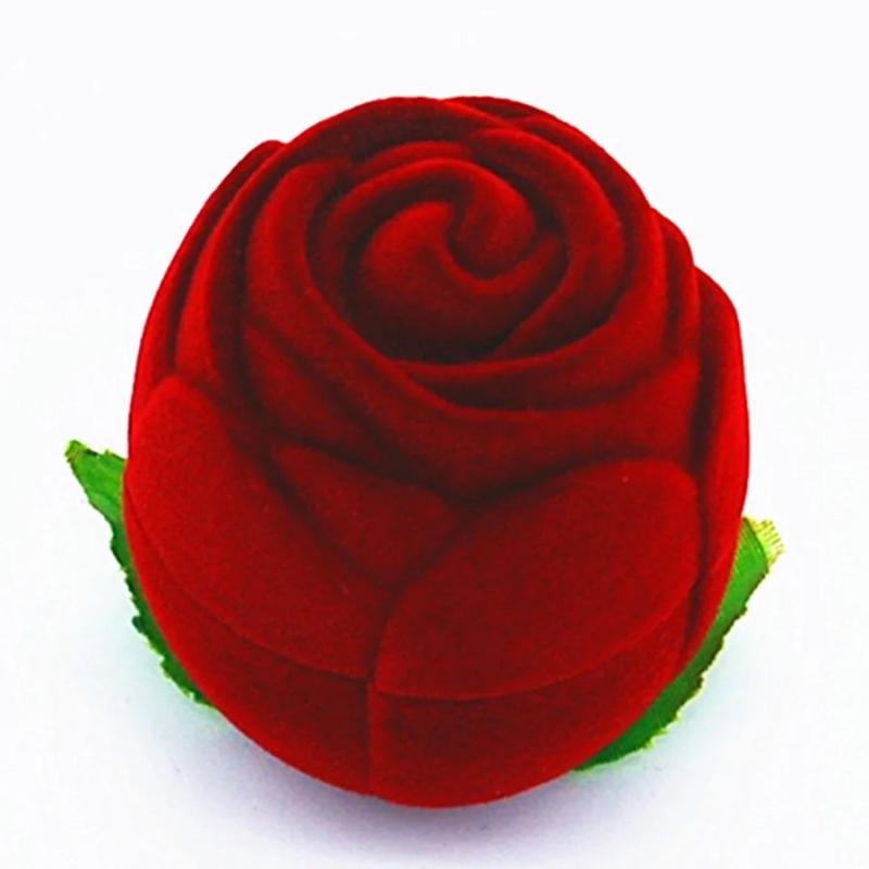 Velvet Rose Shaped Ring Earring Boxes for Jewelry Gift