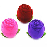 Velvet Rose Shaped Ring Earring Boxes for Jewelry Gift
