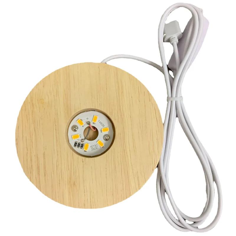 Round Wood Luminous Base Wooden LED Lamp Holder USB Interface Night Light