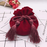Velvet Bag 12x17cm Wine Red Tassel Drawstring Pouch Bags