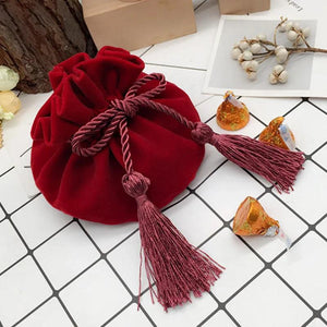Velvet Bag 12x17cm Wine Red Tassel Drawstring Pouch Bags