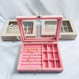 Velvet Jewelry Box with Glass Cover - Ring Display Organizer
