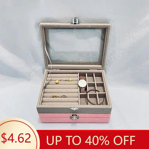 Velvet Jewelry Box with Glass Cover - Ring Display Organizer