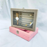 Velvet Jewelry Box with Glass Cover - Ring Display Organizer