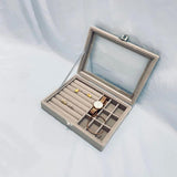 Velvet Jewelry Box with Glass Cover - Ring Display Organizer