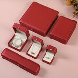 Red Brushed PU Leather Jewelry Packing Box Crown Buckle