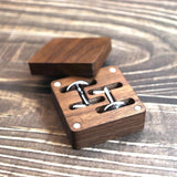 Walnut Wood Cufflink Display Box Portable Storage Case