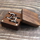 Walnut Wood Cufflink Display Box Portable Storage Case