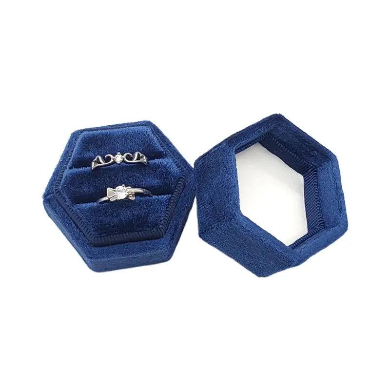 K3ND Velvet Double Ring Box Hexagon Wedding Ceremony Ring Box