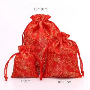 Golden Print Embroidery Cloth Jewelry Storage Bag Set