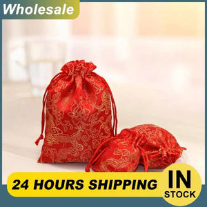 Golden Print Embroidery Cloth Jewelry Storage Bag Set