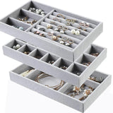 Velvet Jewelry Display Tray Ring Earring Drawer Storage Case Holder