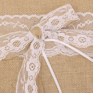 Lace Bowknot Burlap Hessian Ring Bearer Pillow Cushion