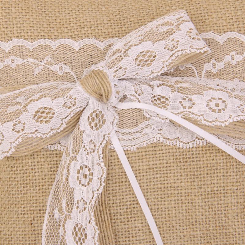 Lace Bowknot Burlap Hessian Ring Bearer Pillow Cushion