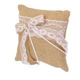 Lace Bowknot Burlap Hessian Ring Bearer Pillow Cushion