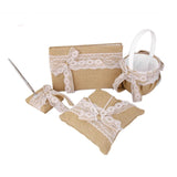 Lace Bowknot Burlap Hessian Ring Bearer Pillow Cushion