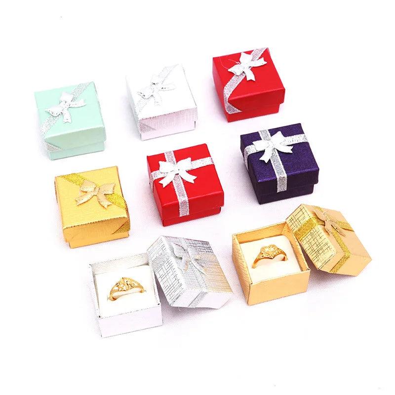 24PCS Square Bow Cardboard Ring Box Jewelry Case Display Packaging